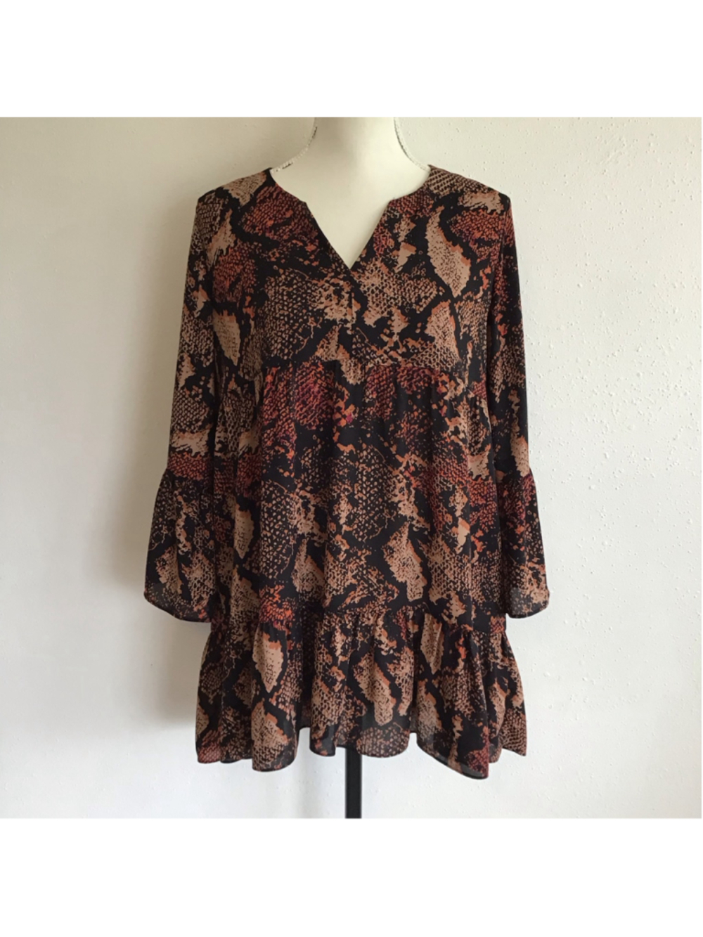 Joseph Ribhoff Women's Snake Print Ruffle Hem Mini Dress Black and Orange (N/A)